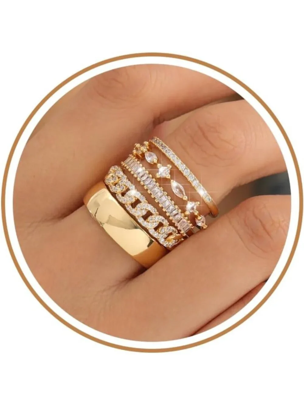 Trendy Stackable Gold Rings Set for Women - Non-Tarnish Dainty Cubic Zirconia